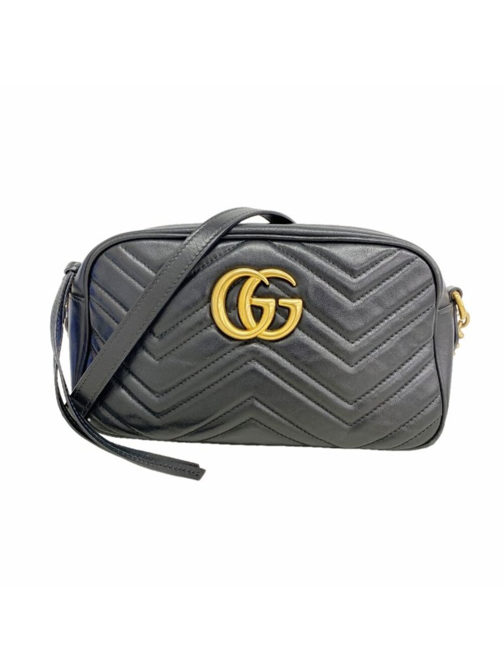 Gucci Shoulder Bag GG Marmont Leather Black Gold